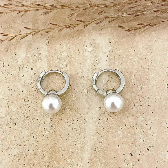 Jewelry - 925 Sterling Silver Pearl Huggie Earrings Small Huggie Hoop Earrings